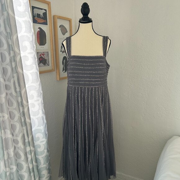 Jacques Vert Dress Dark Gray Chiffon Midi length Size 14 - 42 EUR Sleeveless - Picture 1 of 12
